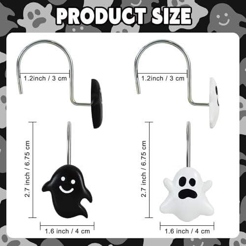 12 Pieces Halloween Shower Curtain Hooks for Bathroom