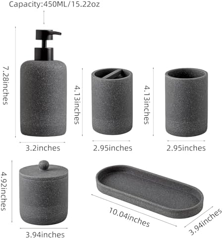 Bathroom Accessories Set, 6 PCS Bathroom Accessorry Set, Grey