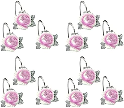 Zahari Home 13pc Michelle Bathroom Shower Curtain Sets Shower Curtain & 12 Shower Bathroom Hooks Modern Classic Luxury Contemporary Decor Floral Shower Curtain Stylish Bath Sets