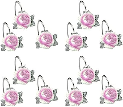 Zahari Home 13pc Michelle Bathroom Shower Curtain Sets Shower Curtain & 12 Shower Bathroom Hooks Modern Classic Luxury Contemporary Decor Floral Shower Curtain Stylish Bath Sets