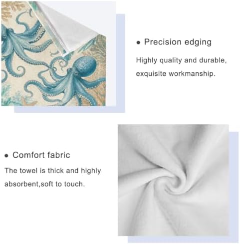Naanle Nautical Octopus Marine Old Map Soft Luxury Decorative 3 Pieces Towels Set, 1 Bath Towel+1 Hand Towel+1 Washcloth, Multipurpose for Bathroom, Hotel, Gym, Spa and Kitchen
