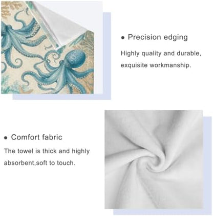Naanle Nautical Octopus Marine Old Map Soft Luxury Decorative 3 Pieces Towels Set, 1 Bath Towel+1 Hand Towel+1 Washcloth, Multipurpose for Bathroom, Hotel, Gym, Spa and Kitchen