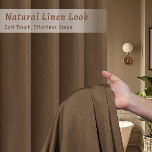 WONICY No Hook Shower Curtain with Liner for Bathrooms, Brown, 71 x 74