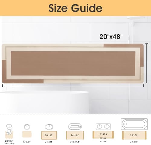 ACCUMTEK Non Slip Bath Mat, Thin Bathroom Rugs Fit Under Door, Quick Dry Bath Mats, Machine Washable Bath Rugs for Bathroom, Bathtub & Kitchen, Bathtub, Light Brown/Bordered/48 x20