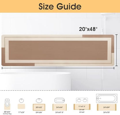 ACCUMTEK Non Slip Bath Mat, Thin Bathroom Rugs Fit Under Door, Quick Dry Bath Mats, Machine Washable Bath Rugs for Bathroom, Bathtub & Kitchen, Bathtub, Light Brown/Bordered/48 x20
