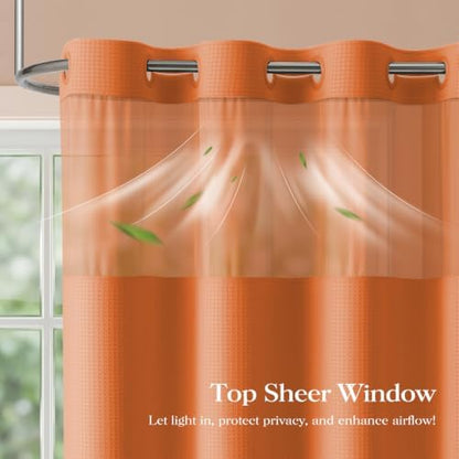 Dynamene Burnt Orange Hook Free Waffle Shower Curtain & Snap-in Liner,72x87