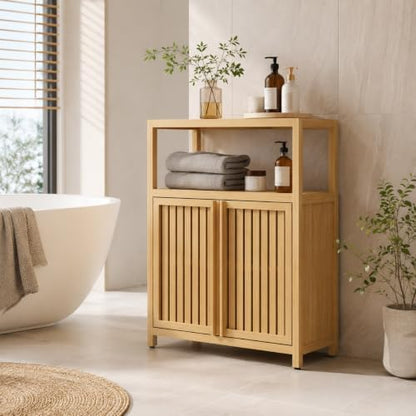Bamboo Storage Cabinet, Natural Freestanding Bathroom Cabinet