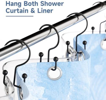 Titanker Shower Curtain Hooks Rings, Rust Resistant Metal Minimalist Simple Double Glide Shower Hooks Rings for Bathroom Shower Rods Curtains, Set of 12 Hooks - Black