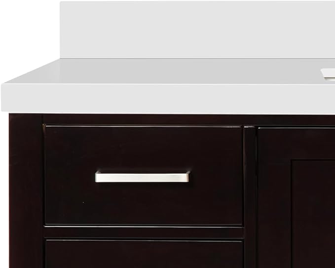 ARIEL Cambridge 54-inch Bathroom Vanity with Sink,Solid Wood, 1.5-inch Pure White Quartz Countertop, Single Rectangular Porcelain Sink, 2 Soft Closing Doors, 9 Dovetail Drawers, Espresso