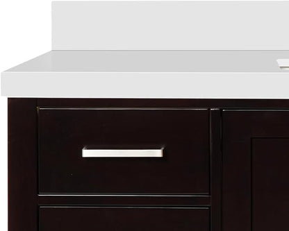 ARIEL Cambridge 54-inch Bathroom Vanity with Sink,Solid Wood, 1.5-inch Pure White Quartz Countertop, Single Rectangular Porcelain Sink, 2 Soft Closing Doors, 9 Dovetail Drawers, Espresso