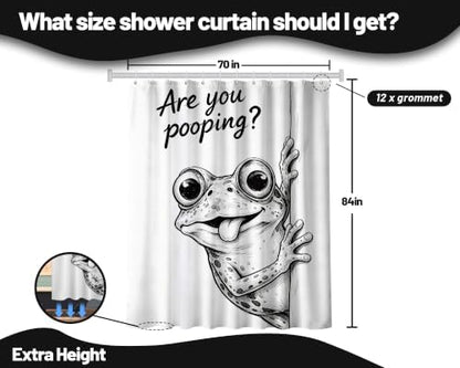 Extra Long 84 Inchs Shower Curtain Extra Tall Funny Frog XL are You Pooping Fun Shower Curtains for Large Bathroom Decor Sets, Waterproof Cloth Fabric with Hooks, 70 x 84 Inch