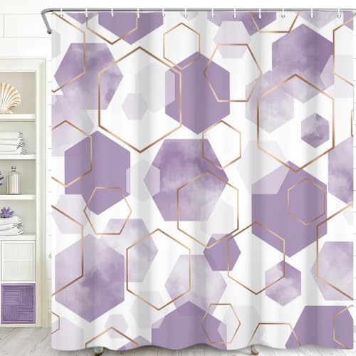 deFouliao Purple Modern Shower Curtain Geometric Grid Art Abstract Waterproof Bathroom Curtain for Bathtub Home Hotel Decor, Washable with Hooks, 48x72 Inch