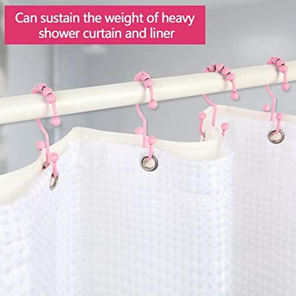 Shower Curtain Hooks,304 Stainless Steel Shower Rings for Bathroom,Double Glide Shower Hooks for Bathroom Shower Curtain Rods Curtains,Set of 12 Hooks,Light Pink（Shower Curtain Hooks Style A ）