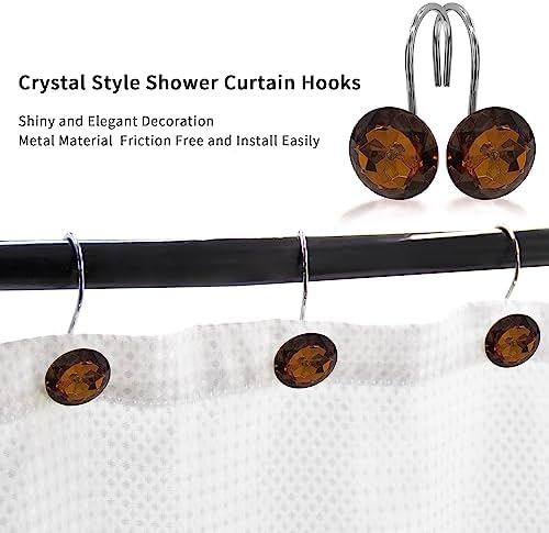 Brown Diamond Crystal Bling Shower Curtain Hooks Rings for Bathroom,12PCS