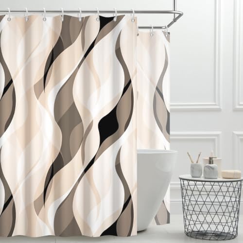 Cream Striped Clawfoot Tub Shower Curtain 180x70 inch 30 Hooks