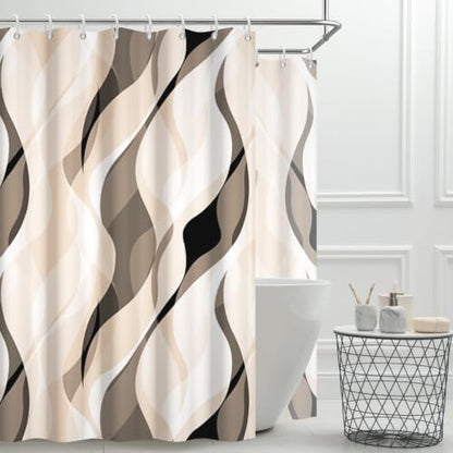 Cream Striped Clawfoot Tub Shower Curtain 180x70 inch 30 Hooks
