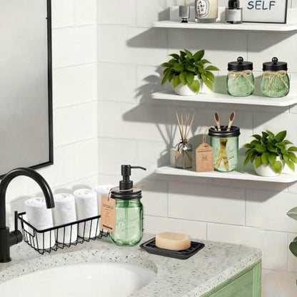 SheeChung Mason Jar Bathroom Accessories Set, 6Pcs Green Glass Bathroom Set