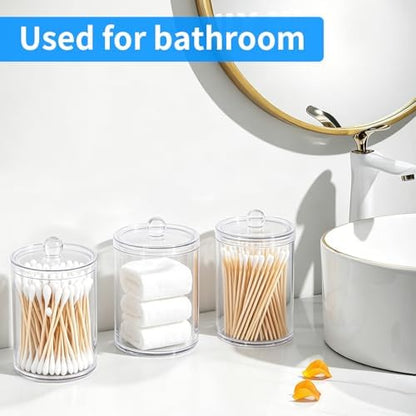3 Pack Acrylic Qtip Holder Dispenser, Vanity Accessories