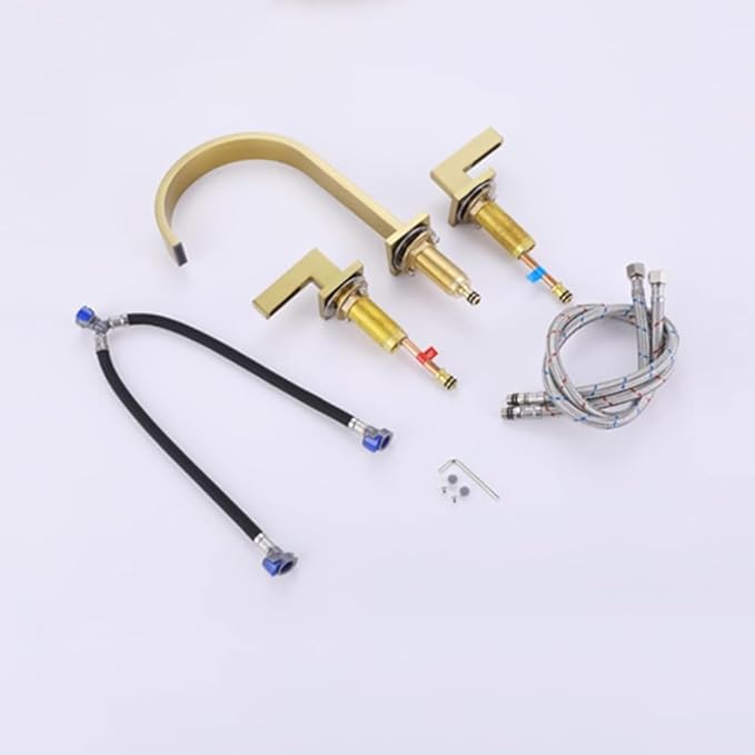 3 Hole Bathroom Faucet Hot and Cold Double Handle Waterfall(Brushed Gold)