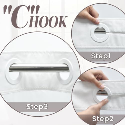 SORTTO No Hook Slub Shower Curtain with Liner, 60x74, White
