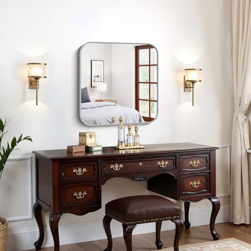 FORBATH Bathroom Mirror for Over Sink 24x24 Inch Silver, Square Wall Mirror with Metal Frame, Rounded Corners for Bathroom, Bedroom, Entryway Decor (Horizontal or Vertical)