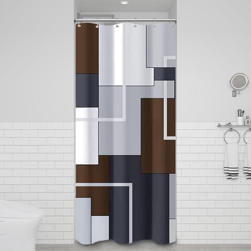 BTTN 36x72 Half Modern Geometric Waterproof Fabric Shower Curtain, Brown