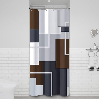 BTTN 36x72 Half Modern Geometric Waterproof Fabric Shower Curtain, Brown