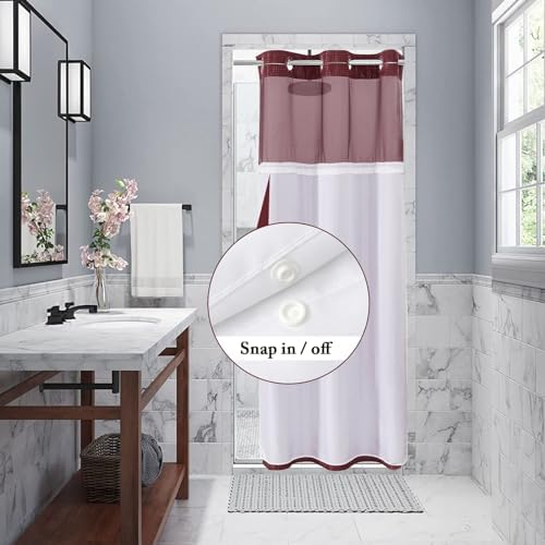 Gibelle No Hook Cloth Burgundy Shower Curtain with Liner, 36x74