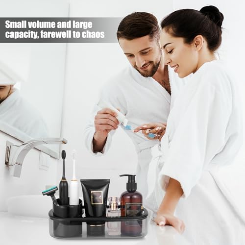 Ayswupt Black Toothbrush Holder for Bathroom,Detactable Bathroom Tray for Men,Electric Tooth Brushing Holder,Bathroom Countertop Organizer,Tooth Brush Toothpaste Caddy Storage,Vanity Sink Accessories