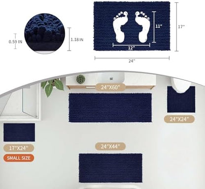 Disolla Small Bath Mat 17x24 Inch - Chenille Navy Blue Bathroom Rug, Extra Soft Absorbent Plush Shaggy Bathmat, Non-Slip Machine Washable Floor Mat for Shower, Tub and Sink