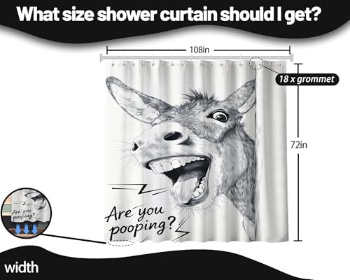 Extra Long Shower Curtain Funny Donkey Clawfoot Tub, 108 x 72 in