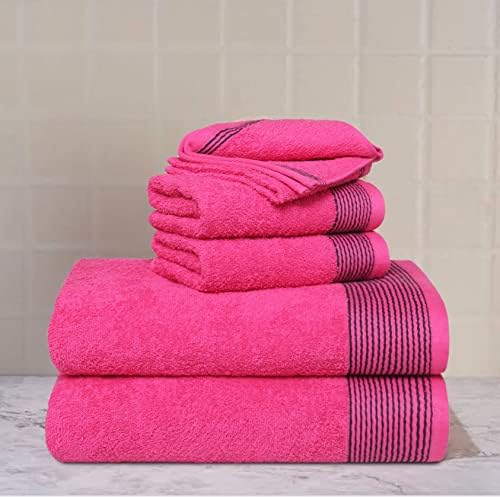 Belizzi Home 100% Cotton Ultra Soft 6 Pack Towel Set, Contains 2 Bath Towels 28x55 inchs, 2 Hand Towels 16x24 inchs & 2 Washcloths 12x12 inchs, Compact Lightweight & Highly Absorbant - Hot Pink