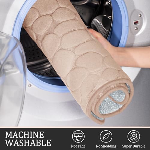 YIHOUSE Bathroom Rugs Mat Set, Memory Foam Bath Mat 5 Piece Khaki