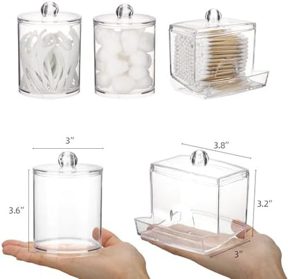 Tbestmax Qtips Dispenser Bathroom Container, 10/12 oz Big Cotton Ball Holder, Clear Plastic Apothecary Jar Organizer for Storage Cotton Swab, Floss Picks