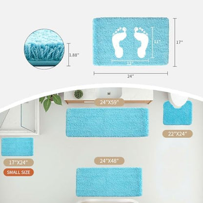 Disolla Sky Blue Bathroom Rug 17x24 - Non-Slip Plush Small Bath Mat, Highly Absorbent & Ultra Soft Fluffy Floor Mat, Machine Washable for Shower and Tub