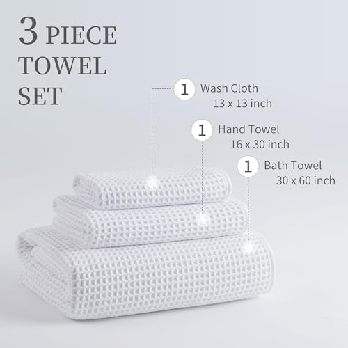 MICROFI Microfiber Waffle Bath Towels, 3 Pieces, Oversized, Soft, Absorbent, Fast Drying, Lint Free, Includes Bath, Face and Hand Towels 430 GSM