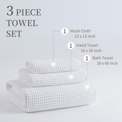 MICROFI Microfiber Waffle Bath Towels, 3 Pieces, Oversized, Soft, Absorbent, Fast Drying, Lint Free, Includes Bath, Face and Hand Towels 430 GSM