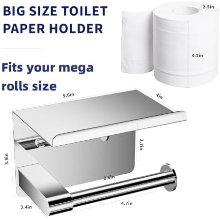 GLNLQ Chrome Toilet Paper Holder Wall Mount, Self Adhesive or Screw-in