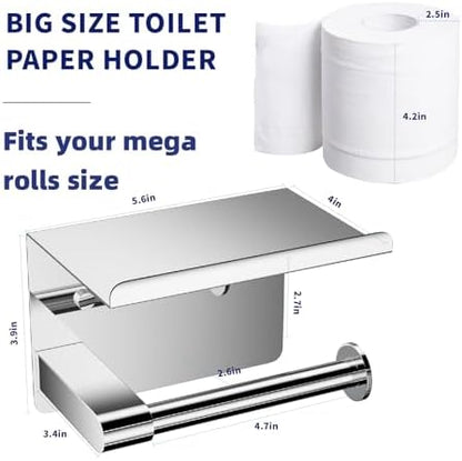 GLNLQ Chrome Toilet Paper Holder Wall Mount, Self Adhesive or Screw-in