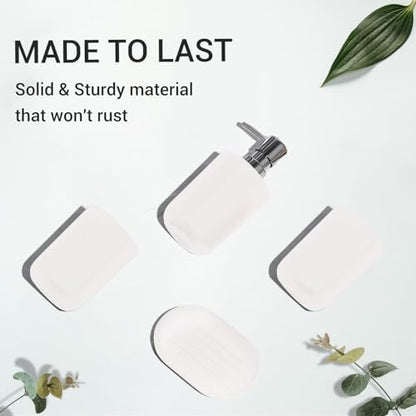 LGURT 4-Pc White Bath Accessories Set — Dispenser, Holder, Cup & Dish
