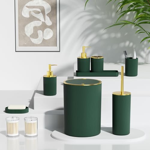 Dark Green Bathroom Accessories Set, 10PC Bathroom Set Apartment