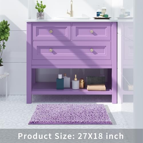 Yimobra Chenille Bathroom Rugs, 28x17.5, Extra Soft Bath Mats for Bathroom Non Slip, Fluffy Plush Luxury Shower Mat Outside, Water Absorbent, Machine Washable, Purple & Lavender