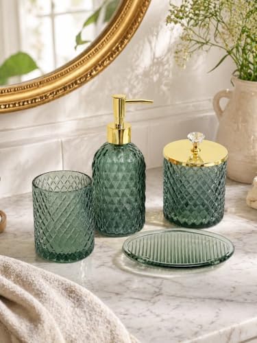 Haturi Glass Bathroom Accessories Set, Sage Green Bathroom Set, 4 Pcs
