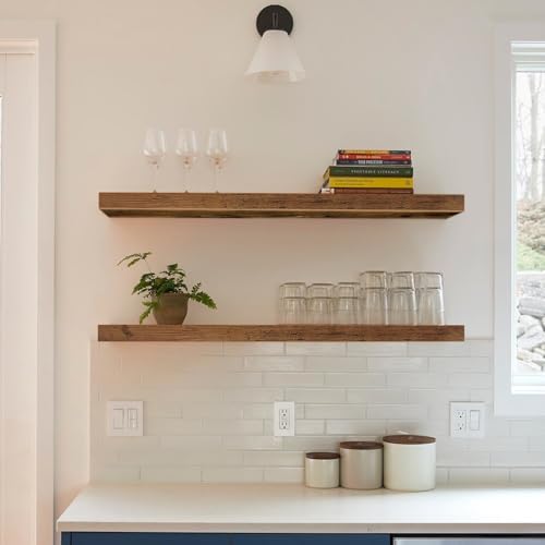 QEEIG Floating Shelves for Wall 39.4" Long - Wall Mounted Shelf Bathroom Kitchen Living Room Bedroom Farmhouse Home Decor Display Bookshelf Large 39.4 x 9.3 inch Set of 2, Rustic Brown (008-100BN)