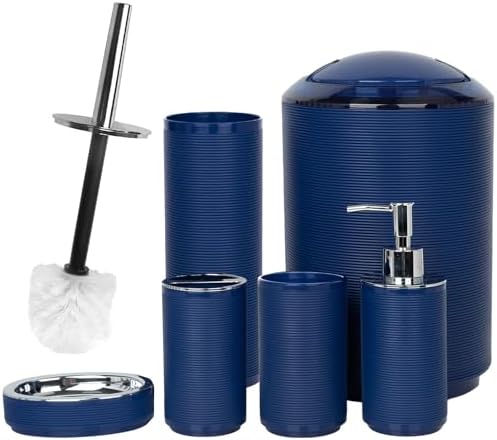 CERBIOR Bathroom Accessories Set 6 Piece Spiral Pattern Bath Ensemble,Blue