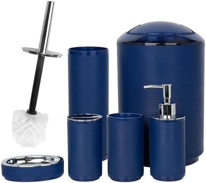 CERBIOR Bathroom Accessories Set 6 Piece Spiral Pattern Bath Ensemble,Blue