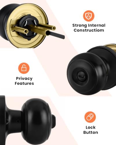 Haidms 2 Pack Matte Black Door Knobs Interior Privacy, Black Interior Door Knobs for Bedroom or Bathroom Classic Round Doorknobs Hardware