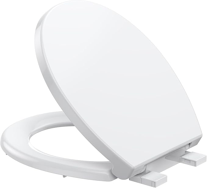 Garvee Toilet Seat Round – PP Full Flat Lid, Quick Release Hinges for Easy Removal & Cleaning, Standard Fit, White