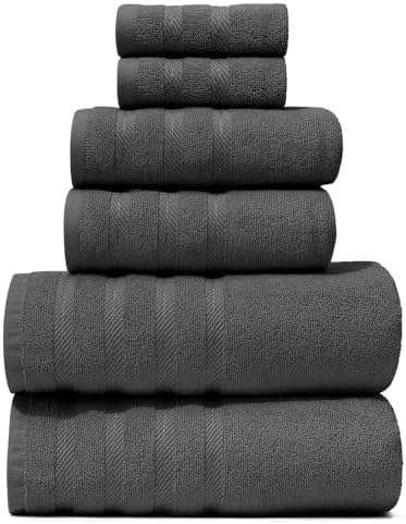Hearth & Harbor Bath Towels for Bathroom - 100% Ring Spun Cotton Luxury Bathroom Towels - Soft & Highly Absorbent Bath Towels Set, 6 Piece Set, Gray