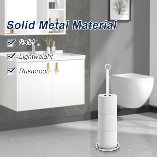 NearMoon Bath Toilet Paper Holder Stand, Freestanding Tissue Paper Storage with Reserve, Space Toilet 4 Rolls Holder for Bathroom/Kitchen Countertop-All Metal (2 Pack, White)